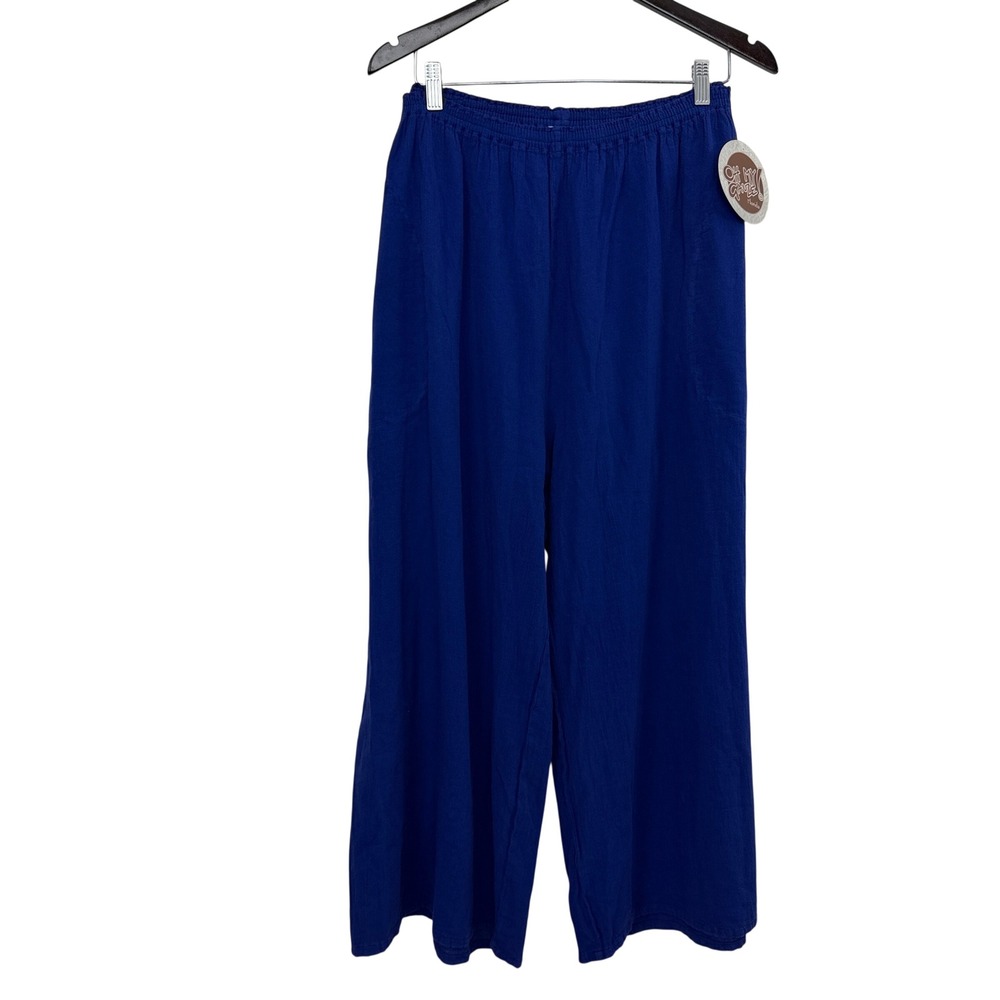 Oh My Gauze Pants Womens O/S Cobalt Blue P039 P MAX Elastic Waist Cotton Pockets